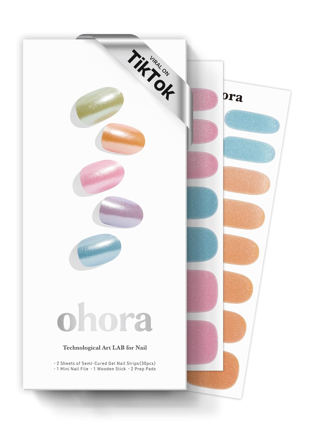 ohora Semi Cured Gel Nail Strips (N Rainbow Chrome) - Works with Any Nail Lamps, Salon-Quality, Long Lasting, Easy to Apply & Remove