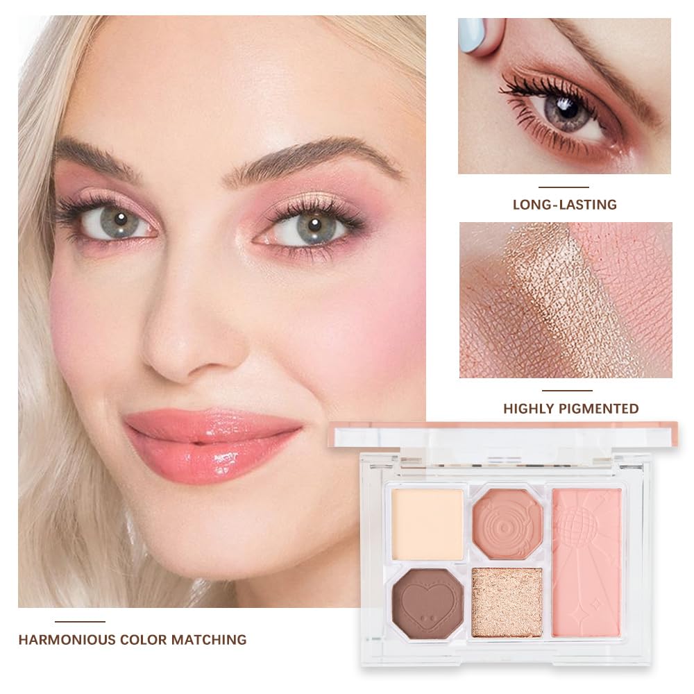 5 Colors Eyeshadow Palette Makeup, Matte Shimmer Eye Shadow Palette, Long Lasting Naturing-Looking, paleta de sombras de ojos,Everyday to Eye Makeup Looks,Vegan & Cruelty-free 03#