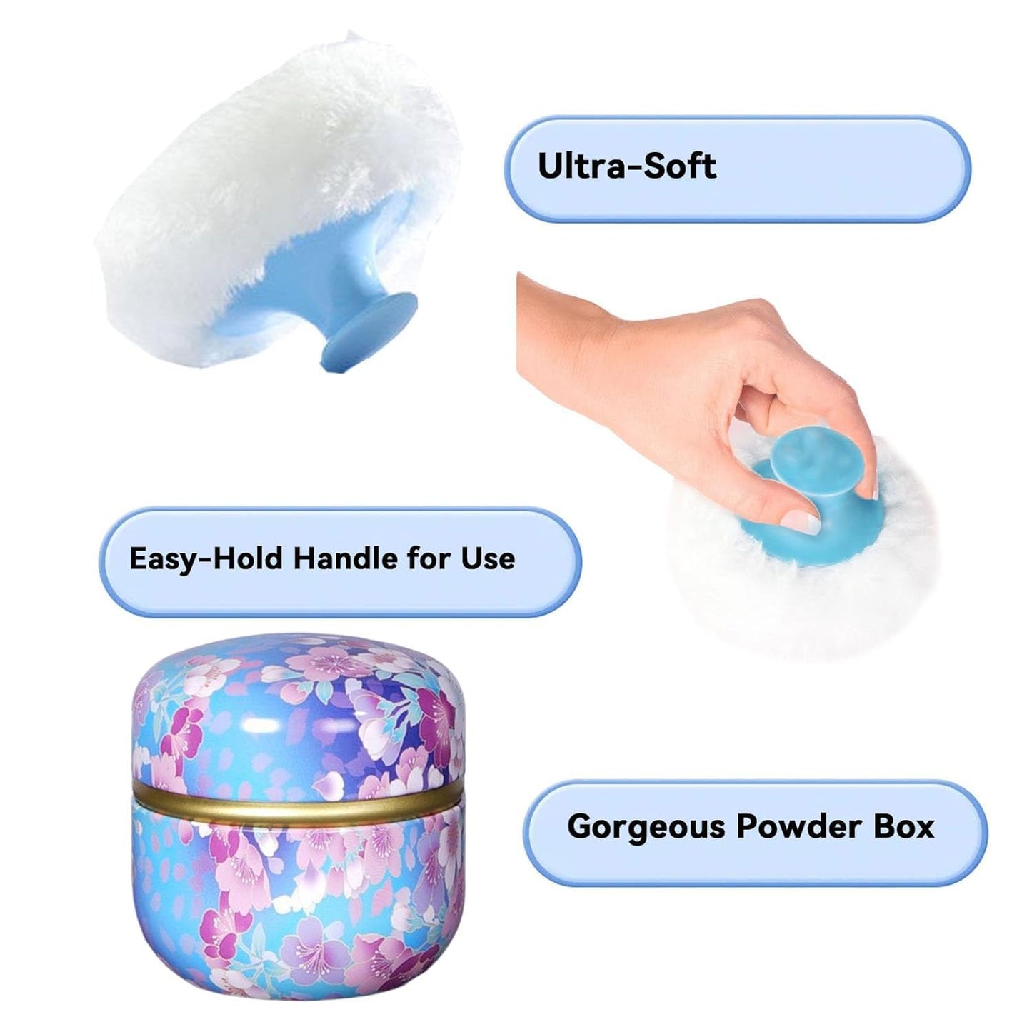 Body Powder Puff and Container, 3.35" Portable Dusting Powder Container with Soft Puff Loose Powder Case Box Jar with Lids for Baby Women Home and Travel Use