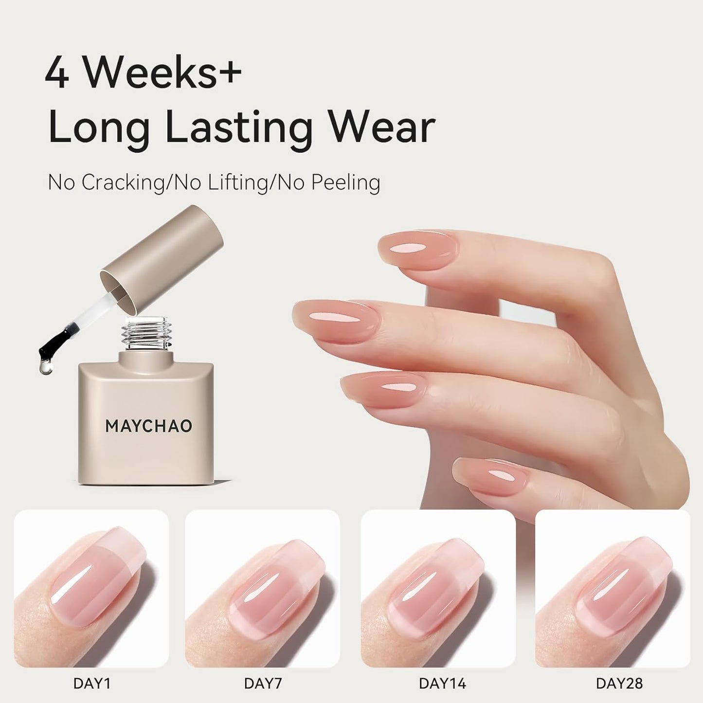 MAYCHAO Clear Milky White Builder Gel for Nails, 15ml Nail Strengthener in a Bottle, Nail Extension Hard Gel, Soak Off Long Lasting UV Light Cure