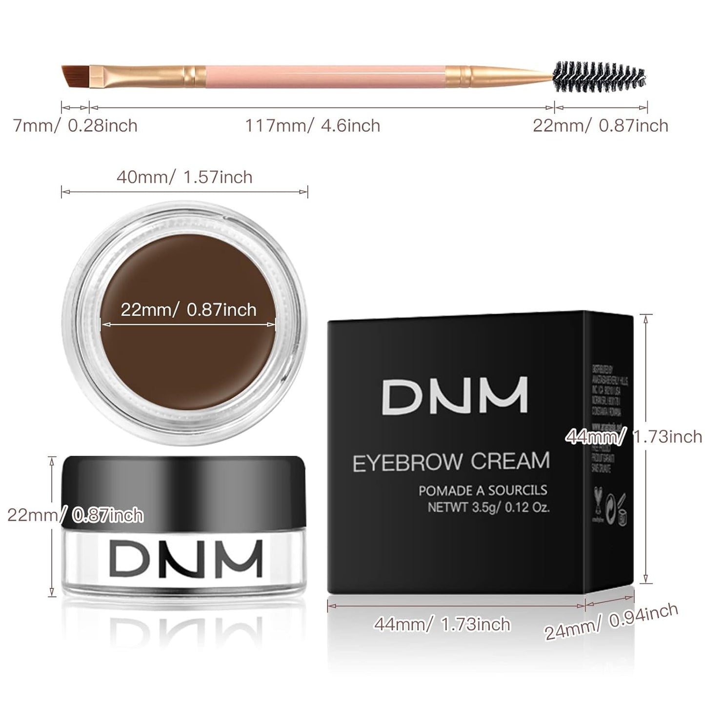 Eyebrow Pomade Kit with Dual-ended Eyebrow Brush, Water and Stain Resistant High Pigment Pomade, Corrects Brow Imperfections for Natural Long-lasting Brow Makeup (05# Soft Brown)