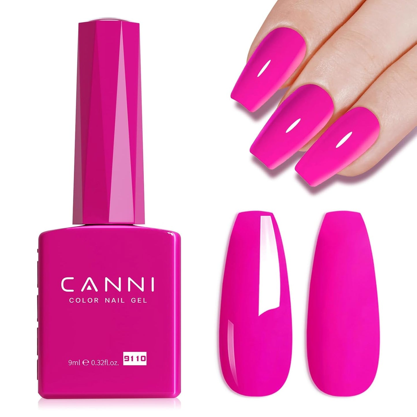 CANNI Hot Pink Nail Gel Polish, 1Pcs Bright Coral Pink Cerise Color High Gloss Soak Off UV Gel Nail French Nail Manicure Salon DIY