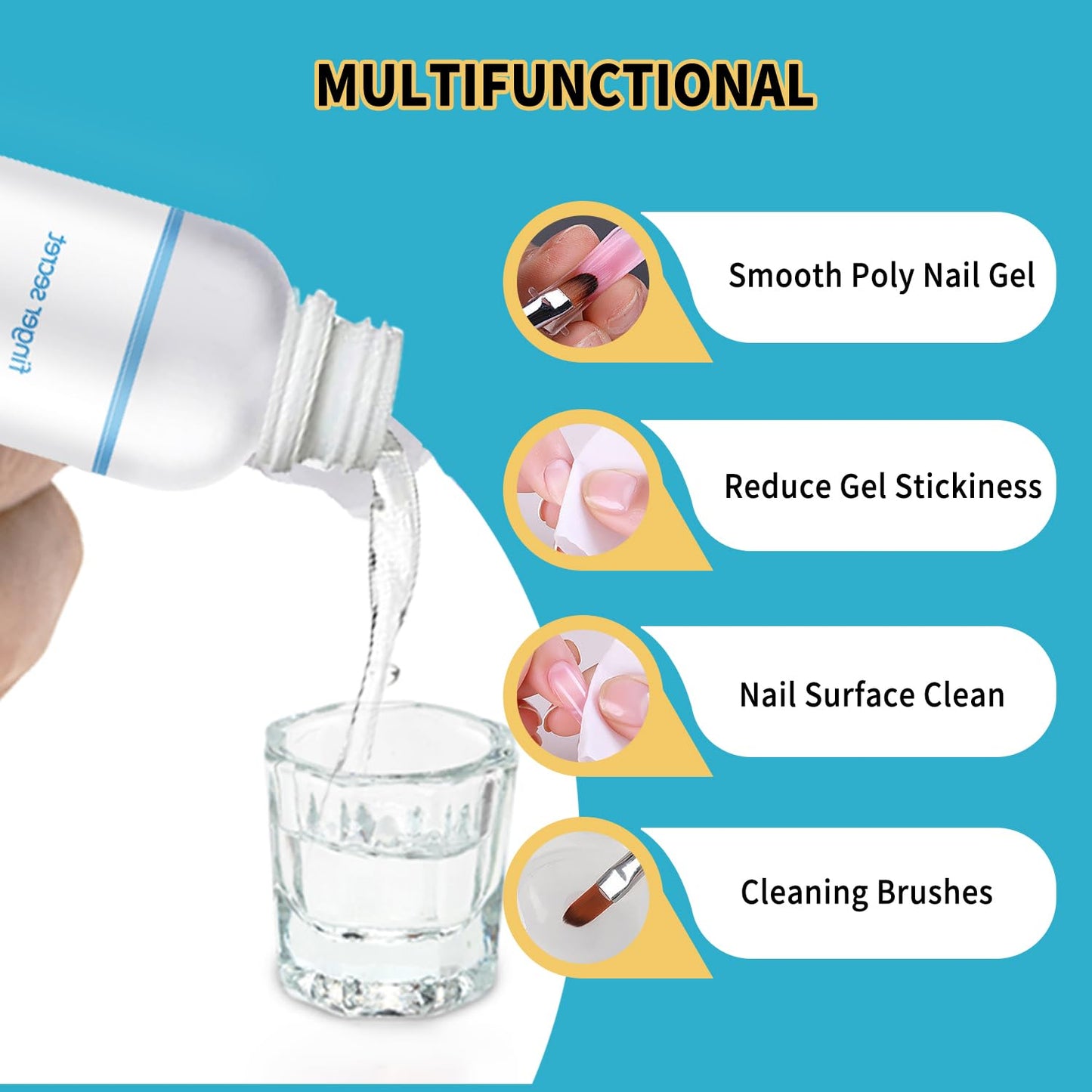 Slip Solution 4Fl.Oz Slip Solution Nail Extension Gel Liquid Slip Solution for Poly Gel Nails with Brush Spatula Glass Cup Nail Cleaning pads Gel Cleanser for Nails