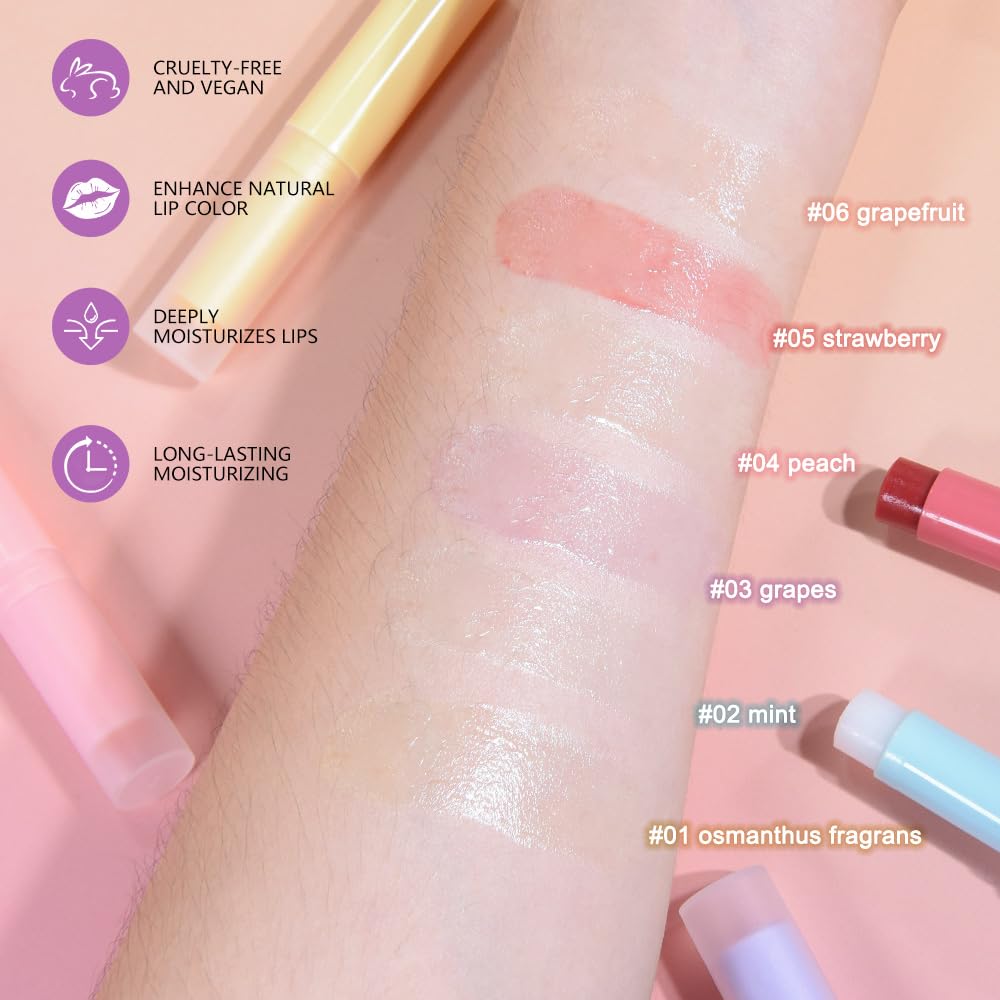 Nourishing Lip Balm for Dry & Chapped Lips, Ideal Lipstick Primer for Women, Deep Moisturization Chapstick, Vegan Tinted Lip Balm, Hydrating, Fall Winter Lip Care, 5#+6#