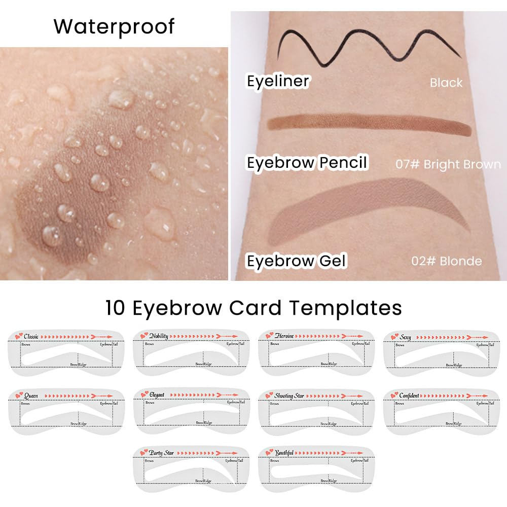 evpct Eyebrow Stencils Kit for Women Shaping, Eyebrow Shaper Makeup Kit, Eye Brow Stencil Shaper Tinting kits for Women, with Eyeliner, Eyebrows Pencil, Pomade, Brush and 10 Stencils, Kit-02# BLONDE