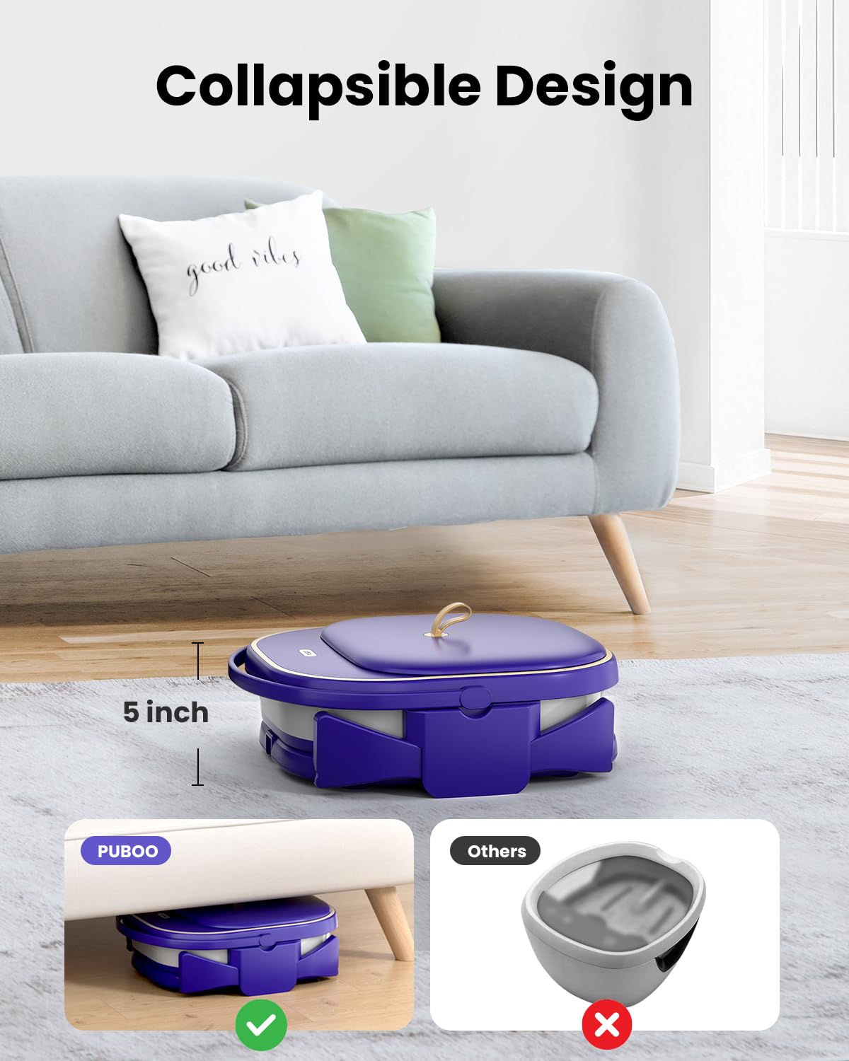 Puboo Electric Foot Bath Massager with Remote, 16 Motorized Massage Balls for Stress Relief, Collapsible Foot Spa Bath Massager with Heat, Pedicure Spa Tub with Temp Control, Purple