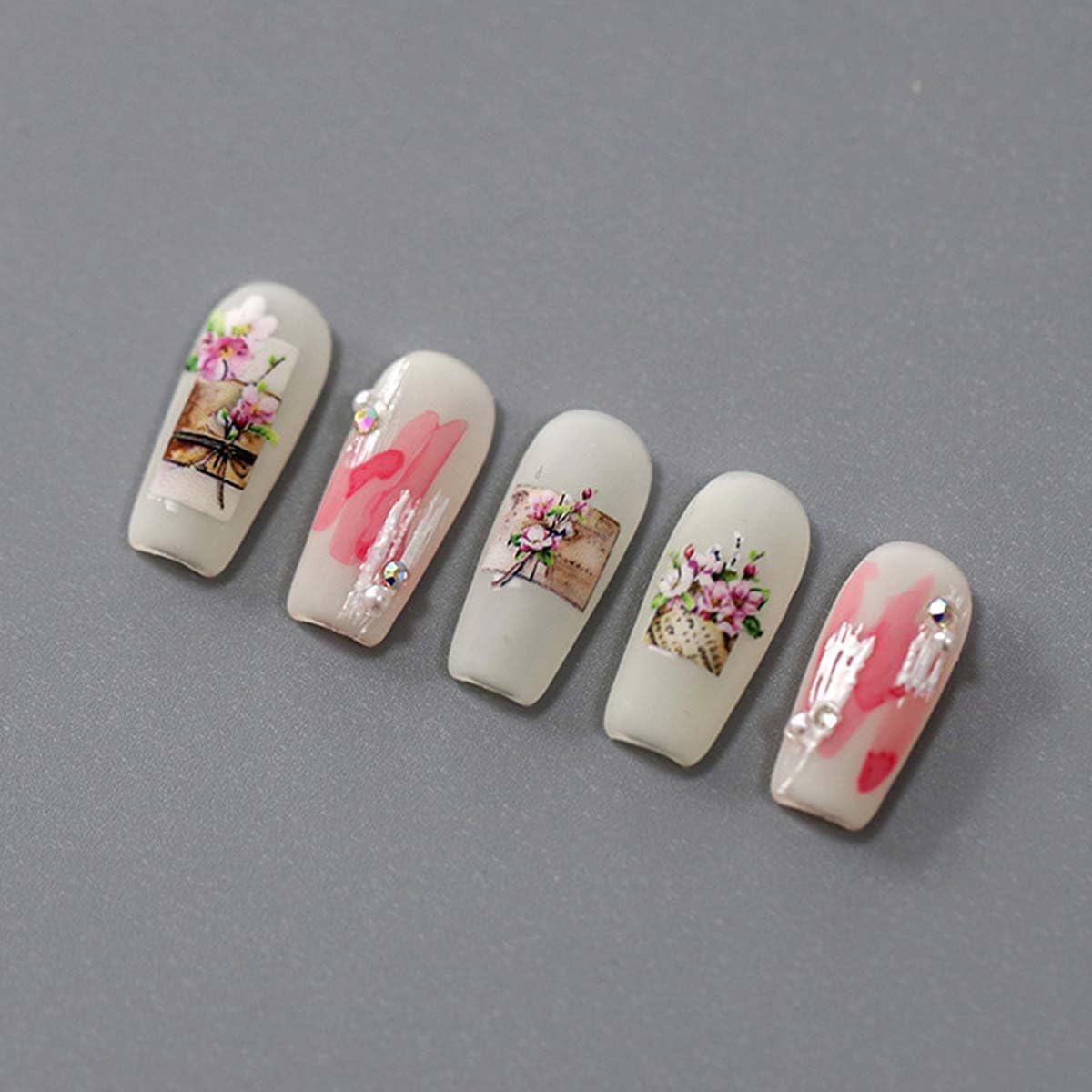 5D Embossed Flower Nail Stickers for Nail Art Letter Floral Nail Decals Retro Stickers for Nails Designs Self Adhesive Nail Art Supplies & Decorations for Women Girls 1 Sheet