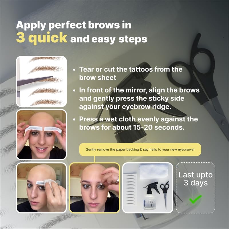 10 Pairs Medium Brown Temporary Eyebrow Tattoos, Waterproof and Smudge-Proof Medium Everyday Style Realistic Eyebrow Stickers for Men & Women, Easy to Apply, Won't Work on Existing Brows