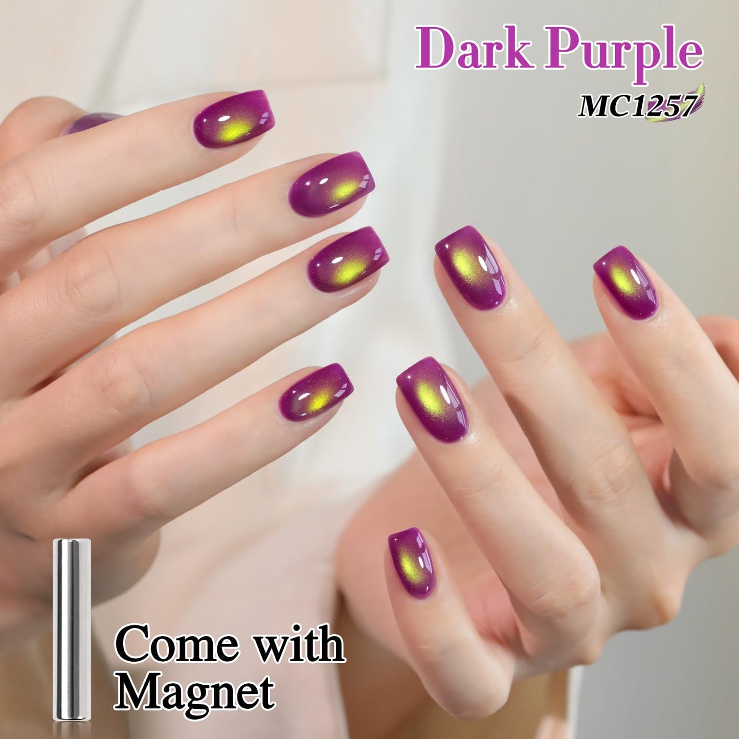 Double Rhythm 0.5 OZ Cat Eye Gel Polish with Magnet 15ML Holographic Glitter Shimmer Translucent Jelly Color Magnetic Nail Polish Salon DIY at Home (Golden Purple-MC1257)