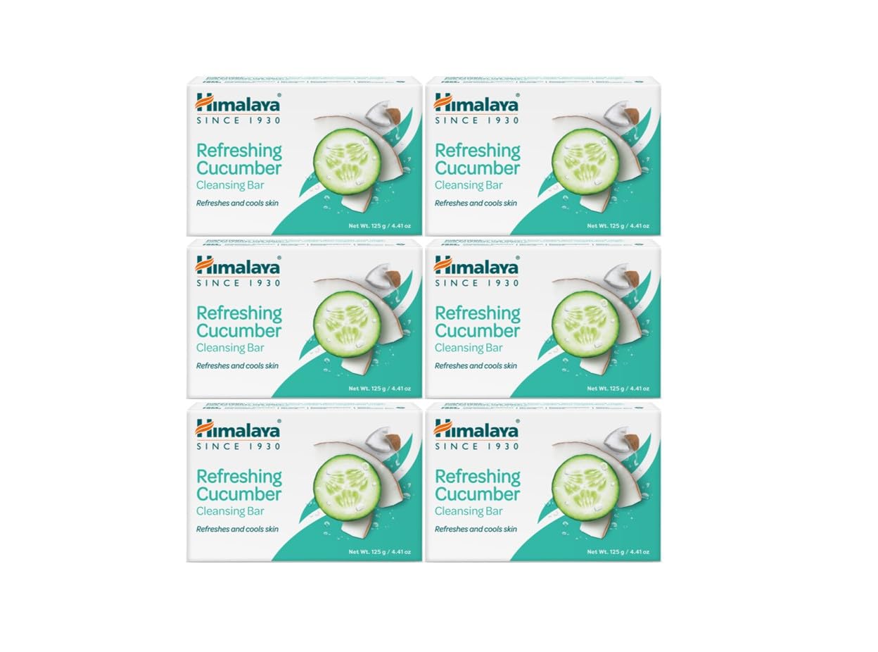 Himalaya Refreshing Cucumber Cleansing Bar, Face and Body Soap for Soft Skin, 4.41 oz, 6 Pack