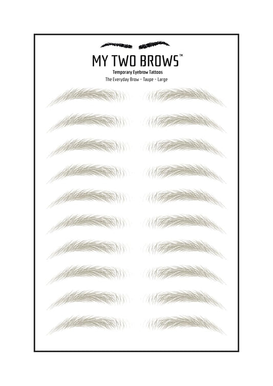 (10 pairs) Taupe Temporary Eyebrow Tattoo - Large Size - Waterproof & Smudgeproof - Everyday Brow Style Eyebrow Stickers - Sheet Lasts up to 30 Days - Won't Work on Existing Brows