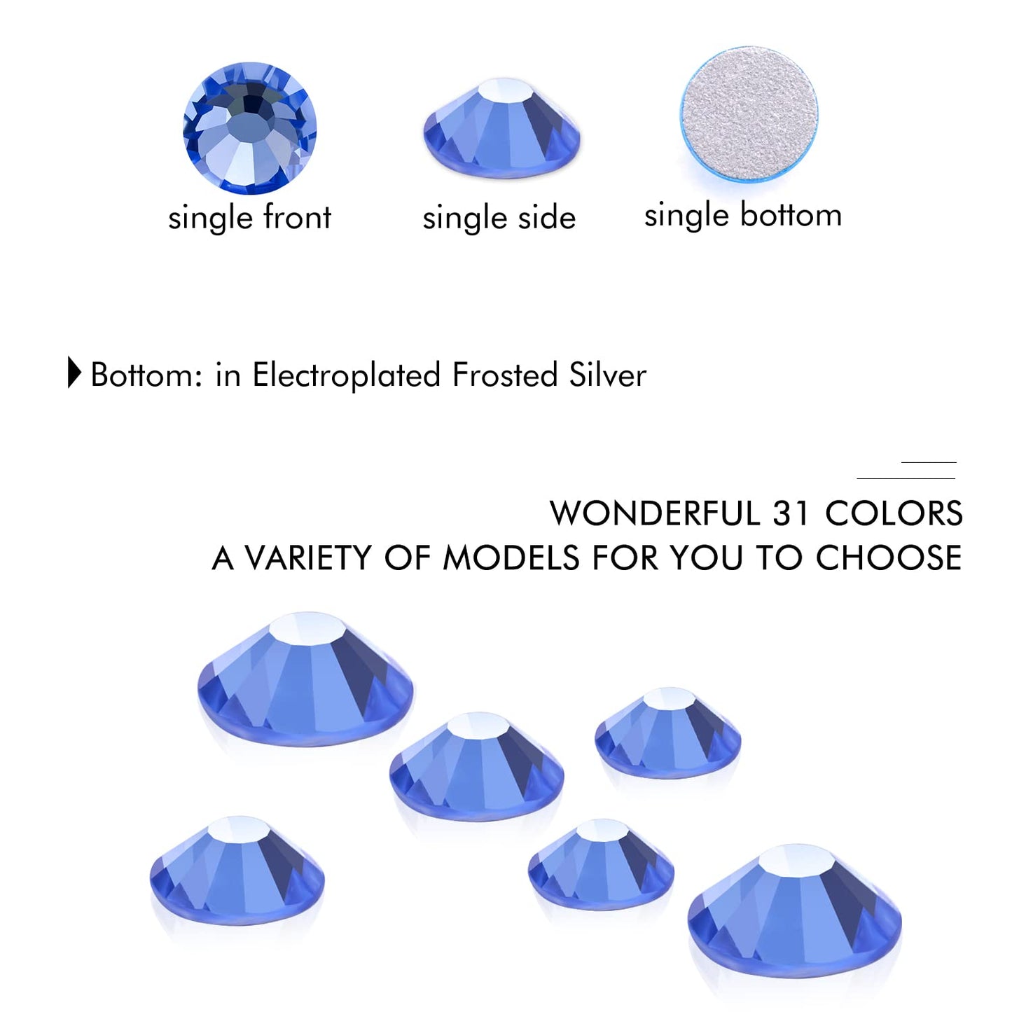 3000Pcs Light Blue Crystal Rhinestones,Glass Flatback Rhinestones Gemstones Mini for Nail Face Makeup Art Crafts Clothes Decoration - (SS8,2.4mm,Light Blue)