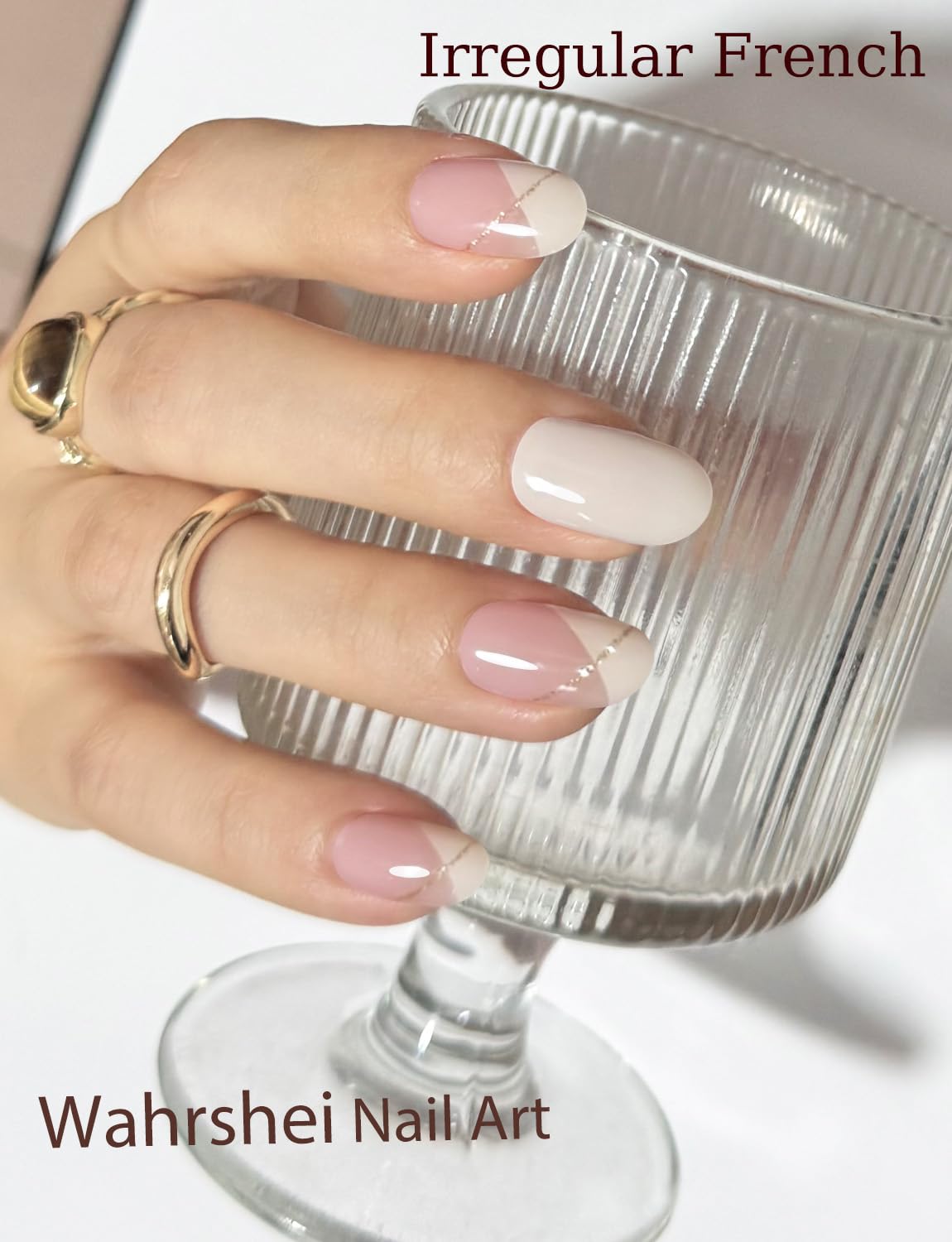 Semi Cured Gel Nail Strips, Irregular French, Beige 20pcs Gel Nails Sticker UV for Home Nails DIY