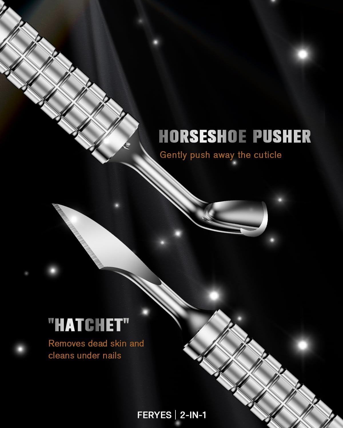 2025 Upgraded Dual-Head Cuticle Pusher Tool - Horseshoe shape & Chisel Edge Stainless Steel Remover Tool with Anti-Slip Wide Handle for Salon & Home Nail Care