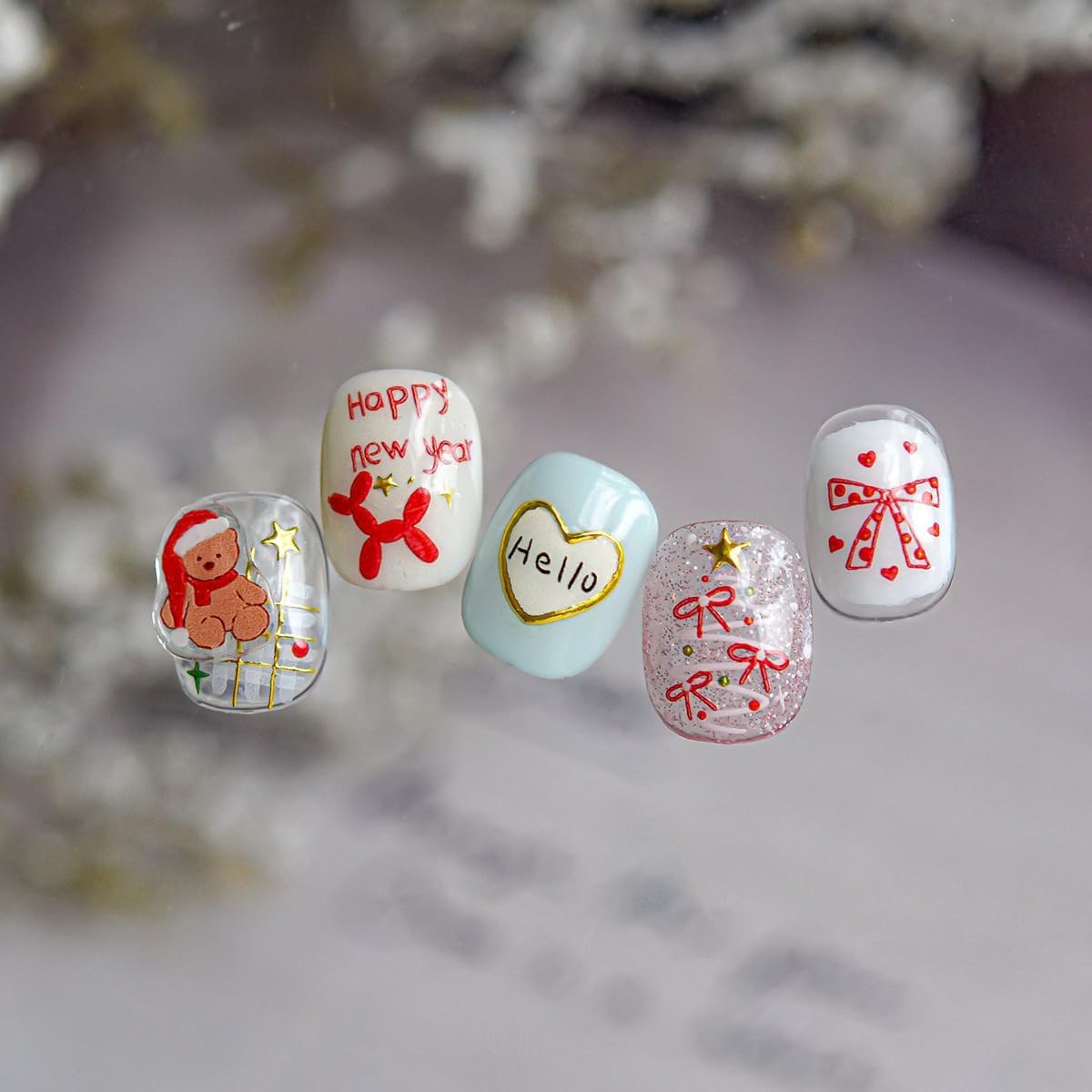 Christmas Nail Art Stickers 5D Embossed Xmas Cute Bear Nail Stickers Strawberry Xmas Light Xmas Tree Bowknot Cherry Gift Nail Decals for Women Girls Winter Holiday Manicure DIY Nail Supplies 1 Sheet