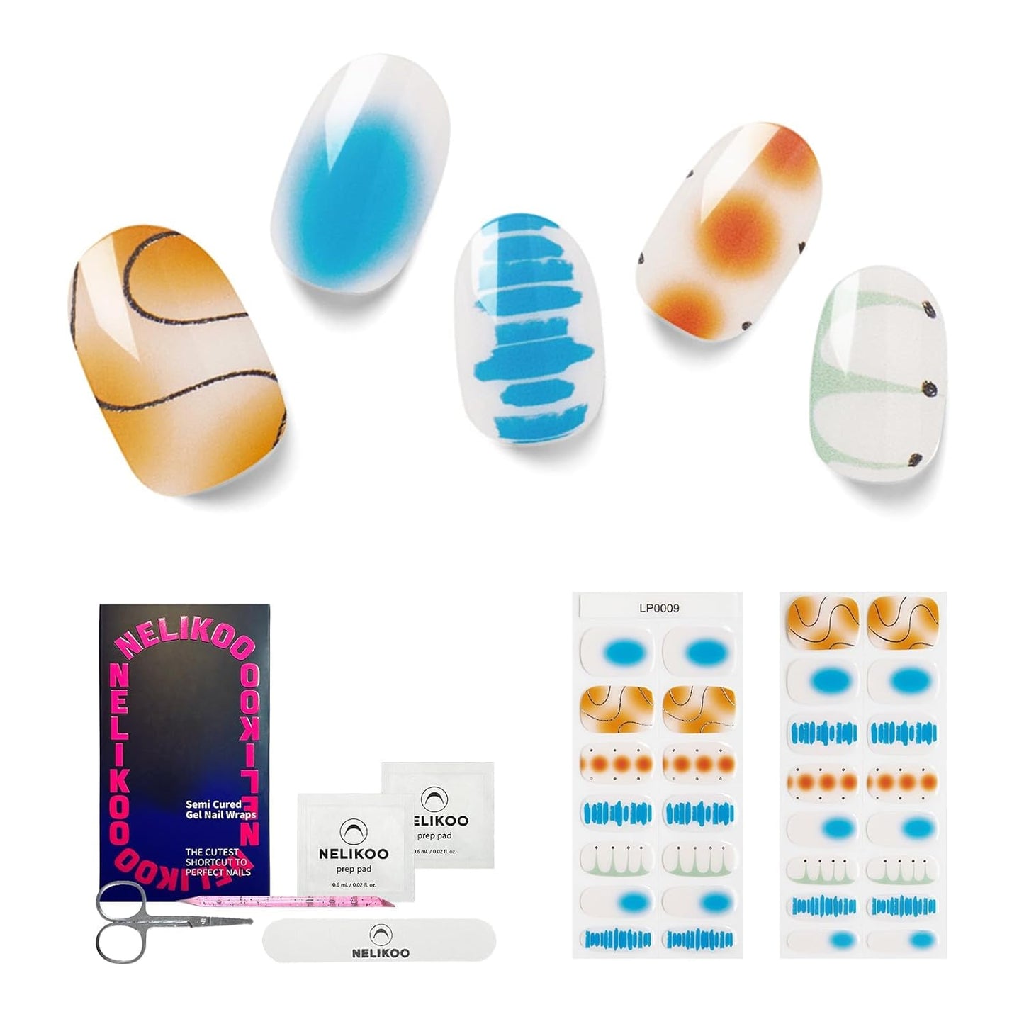 Semi Cured Gel Nail Strips, 30pcs Gel Nail Wraps, 2 Weeks Long Lasting