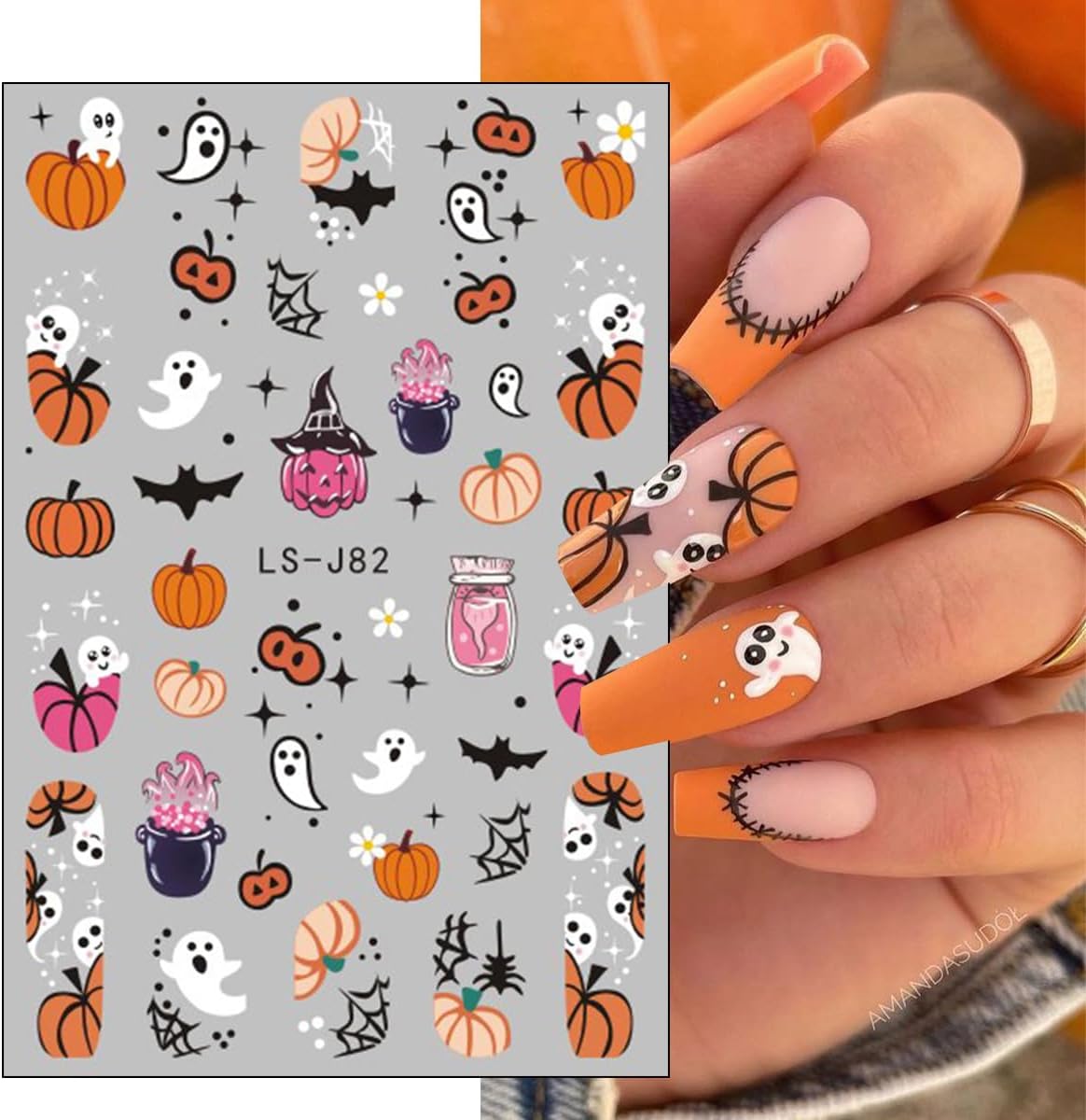 Halloween Nail Stickers 6 Sheets Halloween Self Adhesive Nail Design Stickers Goth Ghost Pumpkin Skeleton Black Cat Bat Nail Art Stickers Supply Halloween Nail Decals for Women DIY Manicure
