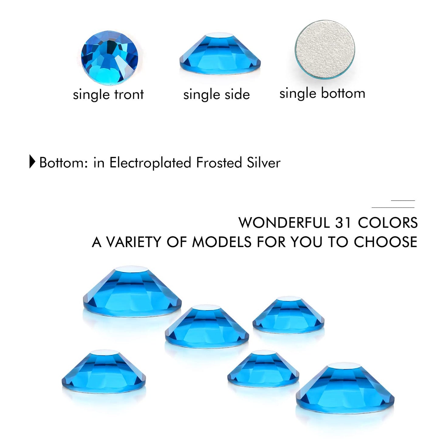 1440Pcs Blue Zircon Crystal Rhinestones,Glass Flatback Rhinestones Gemstones for Nail Face Makeup Art Crafts Clothes Decoration -(SS20,4.8mm,Blue Zircon)