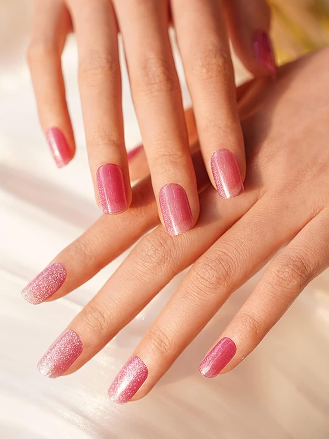 Semi Cured Gel Nail Strips, 20 pcs Gel Nail Stikers, Gel Nail Wraps Semi Cured, Salon-Quality, 2 Weeks Long Lasting, Large, Pretty in Pink Designs