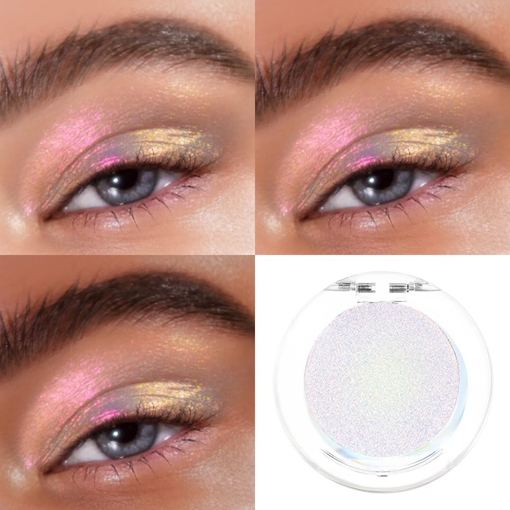 evpct Blonde gold Mermaid pink Holographic Glitter Sparkle Chameleon Chrome Eye Shadow Palette Makeup for Older Women, Duochrome Chromatic Multichrome Metallic iridescent Eyeshadow Palette Singles