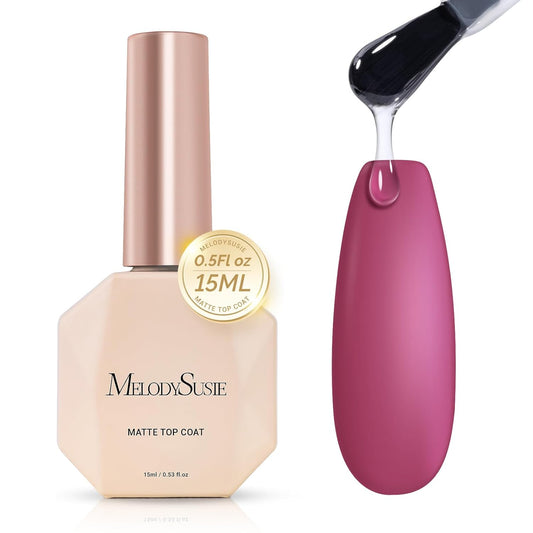 MelodySusie 15ML No Wipe Matte Gel Top Coat - Long Lasting Top Gel for Clear Nail Gel and Acrylic Nails - Gift for Women Ideal for Home DIY and Nail Salon