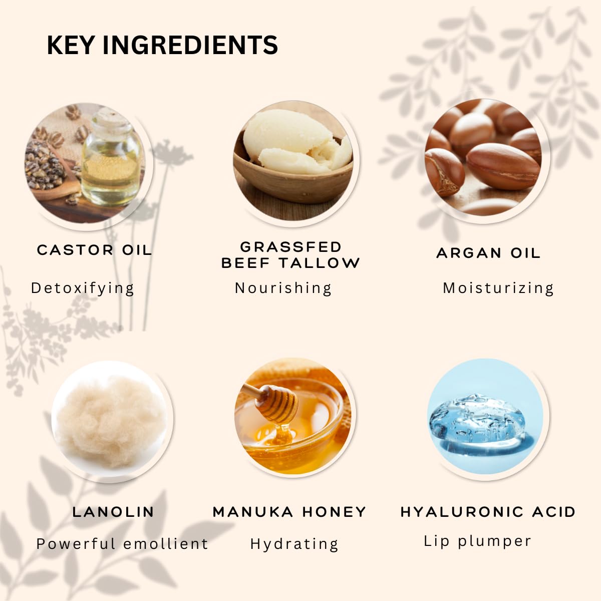 All natural lip balm - for dry, chapped, sensitive lips | with grassfed tallow, Castor oil, CoQ10, Hyaluronic Acid and Silk - Ultra Moisturizing, Conditioning, Organic (0.4 fl oz/12 mL) (Untinted)