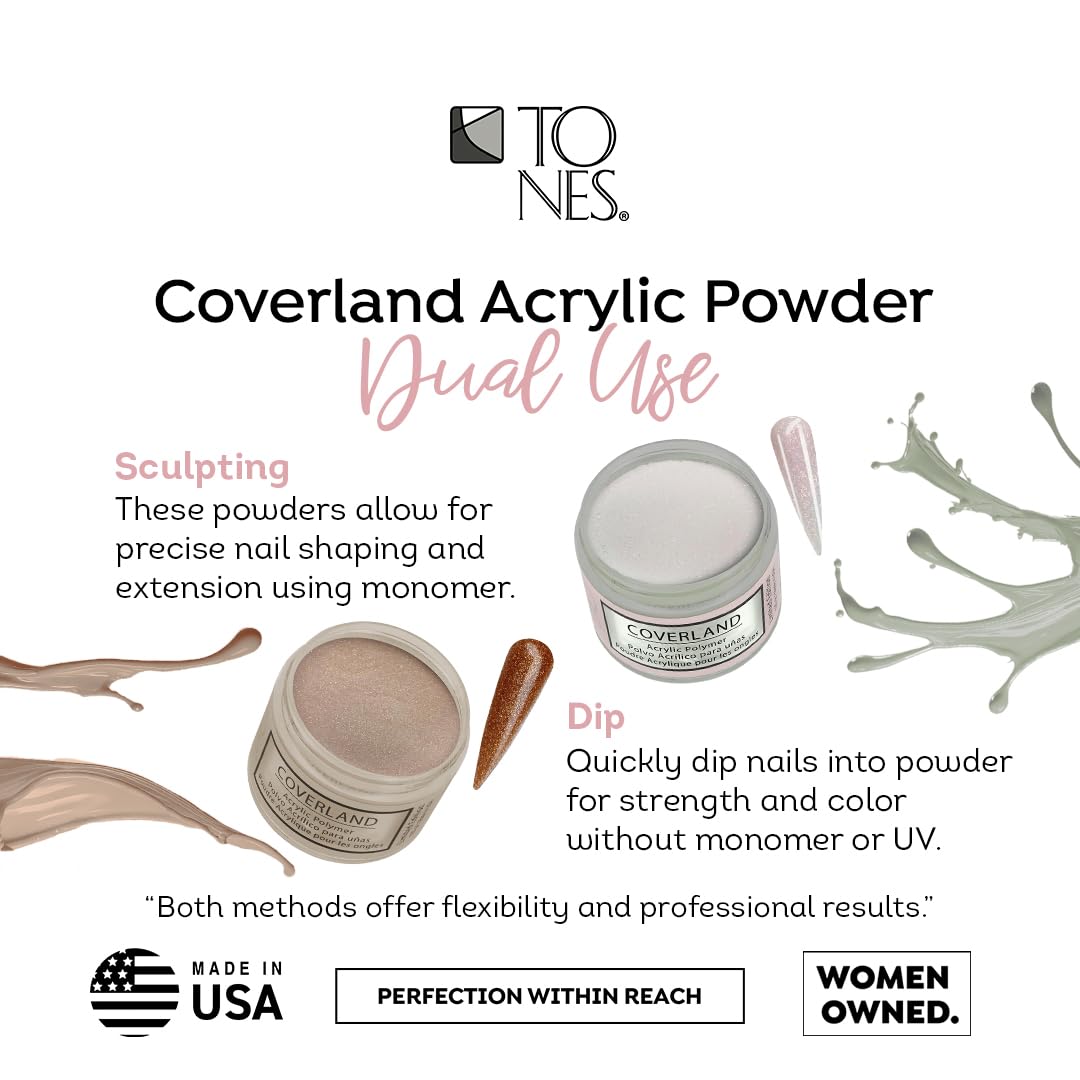 Tones Coverland Acrylic Nail Powder "Macaron de Rose" - Limited Edition Acrylic Powder for Nail Design, Sculpting, and Masking Nail Bed Imperfections - (1.5 Oz)