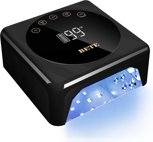 BETE Cordless LED Nail Lamp, 78W Rechargeable UV Nail Light, Intelligent Infrared Sensor and LCD Display Curing Nail Lamp, Portable Nail Dryer Gel Polish Light with 5 Timer Setting Black