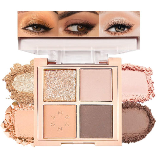 4Colors Eyeshadow Makeup Palette,Nude Champagne Natural Neutral Powde Eye Shadow Palette for Older Women,Long Lasting Naturing-Looking,Lightweight,Waterproof,Eye Makeup Kit Travel Size