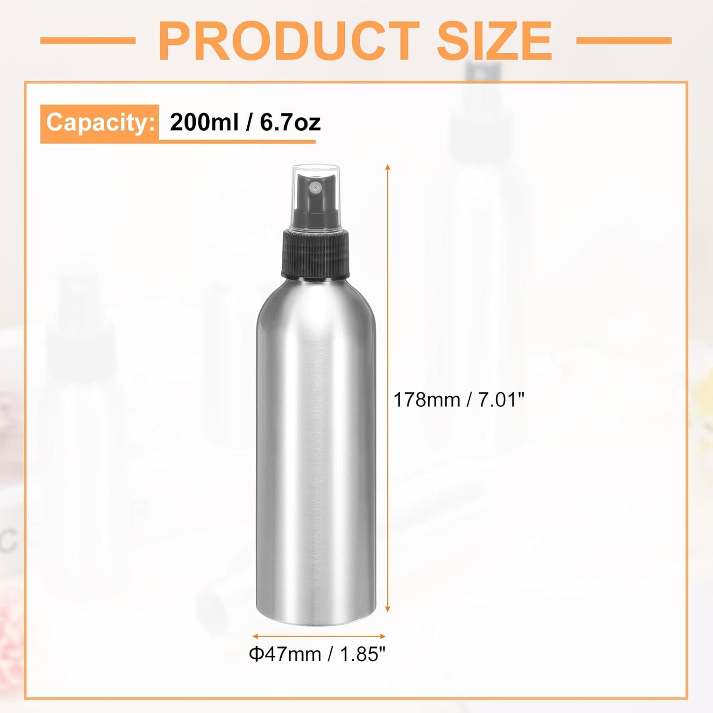 HARFINGTON 3pcs Aluminum Fine Mist Spray Bottles 200ml/6.7oz Metal Small Liquid Alcohol Refillable Travel Container with Black Plastic Nozzle Cap for Perfume Skincare Cosmetic Storage Bottle