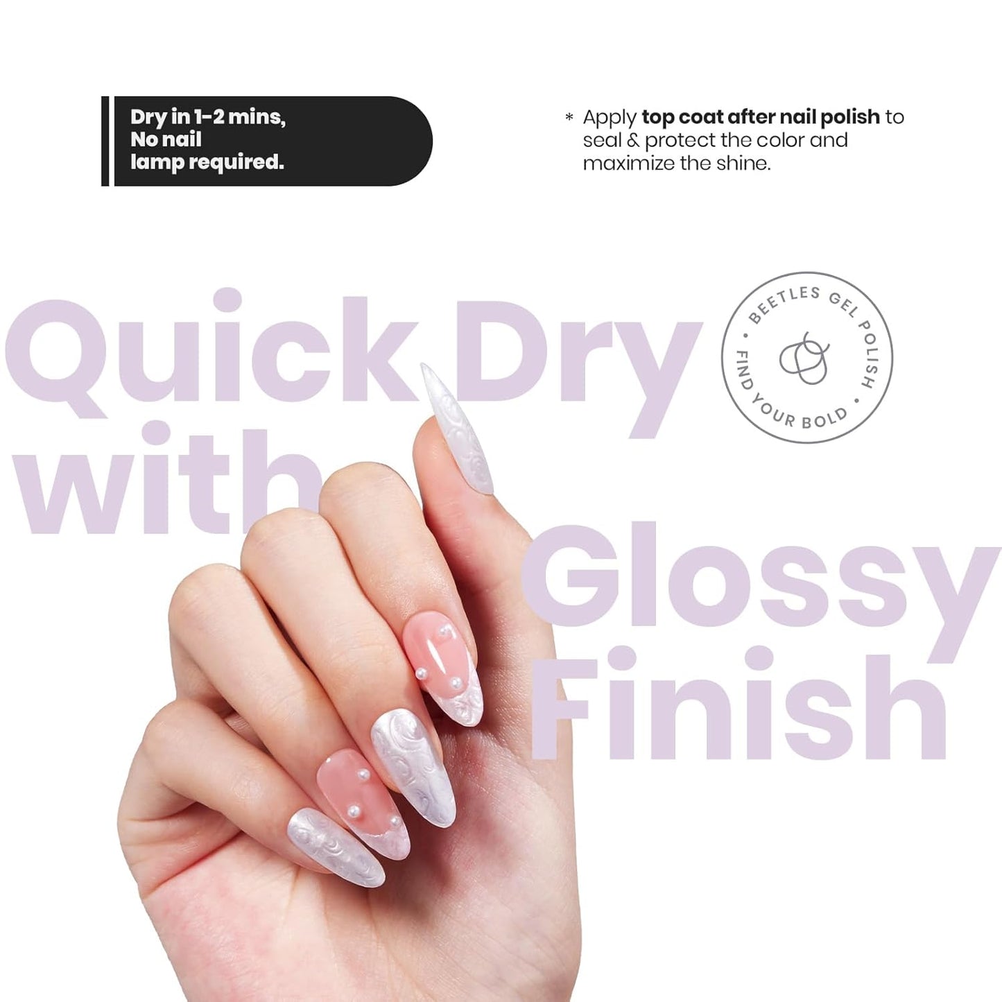 Beetles 2 in 1 Nail Strengthener Polish 1Pcs 15ml Pearl White Nail Polish-Fast Drying & Long Lasting Nail Polish Pearlescent Sheen Nail Lacquer Shimmer Art Effect for Nail Salon-Quality Results