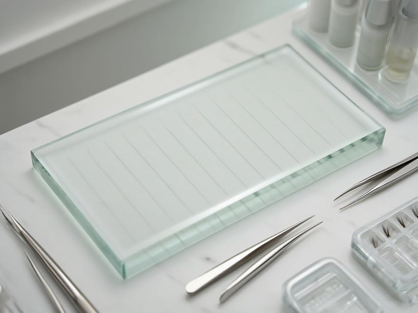 Crystal Tray Glass Eye Lash Stand Pallet Holder for Eyelash Extensions 4.5X2.5X0.4 Inch 1PC