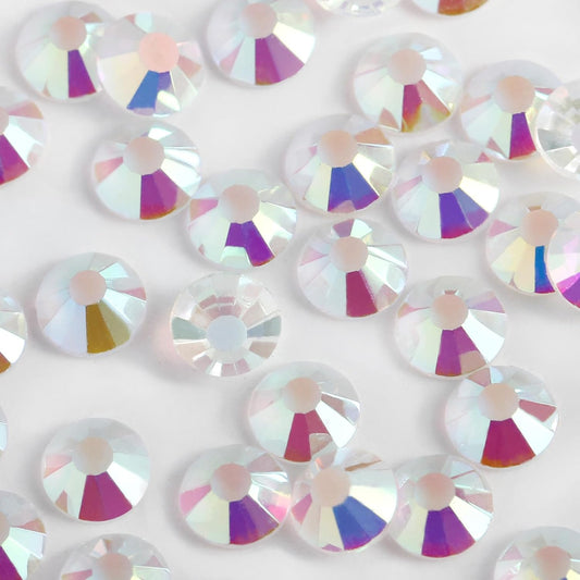 400PCS SS30 Flatback Rhinestones | 12-Facet Diamond-Cut Glass Gems for Nail Art, Clothing, DIY Crafts |Glue-On Decoration Stones with Silver Backing(Transparent AB)