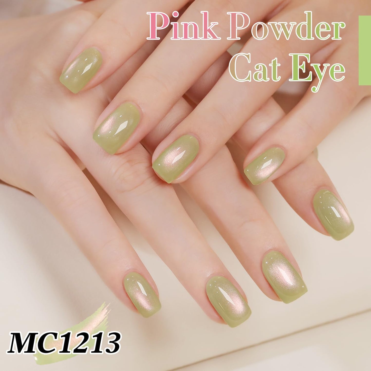 Double Rhythm 0.5 OZ Cat Eye Gel Polish with Magnet 15ML Holographic Glitter Shimmer Translucent Jelly Color Magnetic Nail Polish Salon DIY at Home (Green-MC1213)