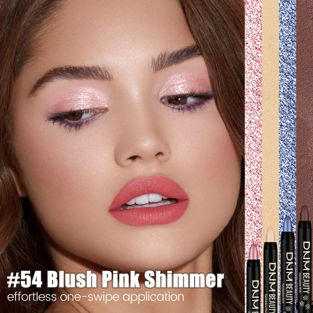 evpct Light Pink Shimmer Cream Eye Shadow Sticks Brightener Pencils for Women, Light Pink Silky Eyeshadow Applicator Stick Pen Waterproof, Blendable Crease-Proof Stick Eyeshadow Shimmer Eye Makeup 54