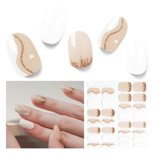 Semi Cured Gel Nail Strips, 30 Pcs Solid Color UV Stickers, Wraps for Home DIY, Salon Quality With Prep Pads, File & Wood Stick - Greenish Pink