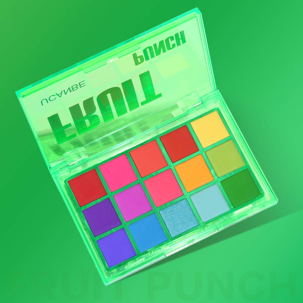 UCANBE Bright Colorful Neon Rainbow Makeup Eyeshadow Palette 15 Shades Green Purple Yellow Make Up Pallets Kit Vibrant Shimmer Matte Pigmented Blendable - Fruit Punch
