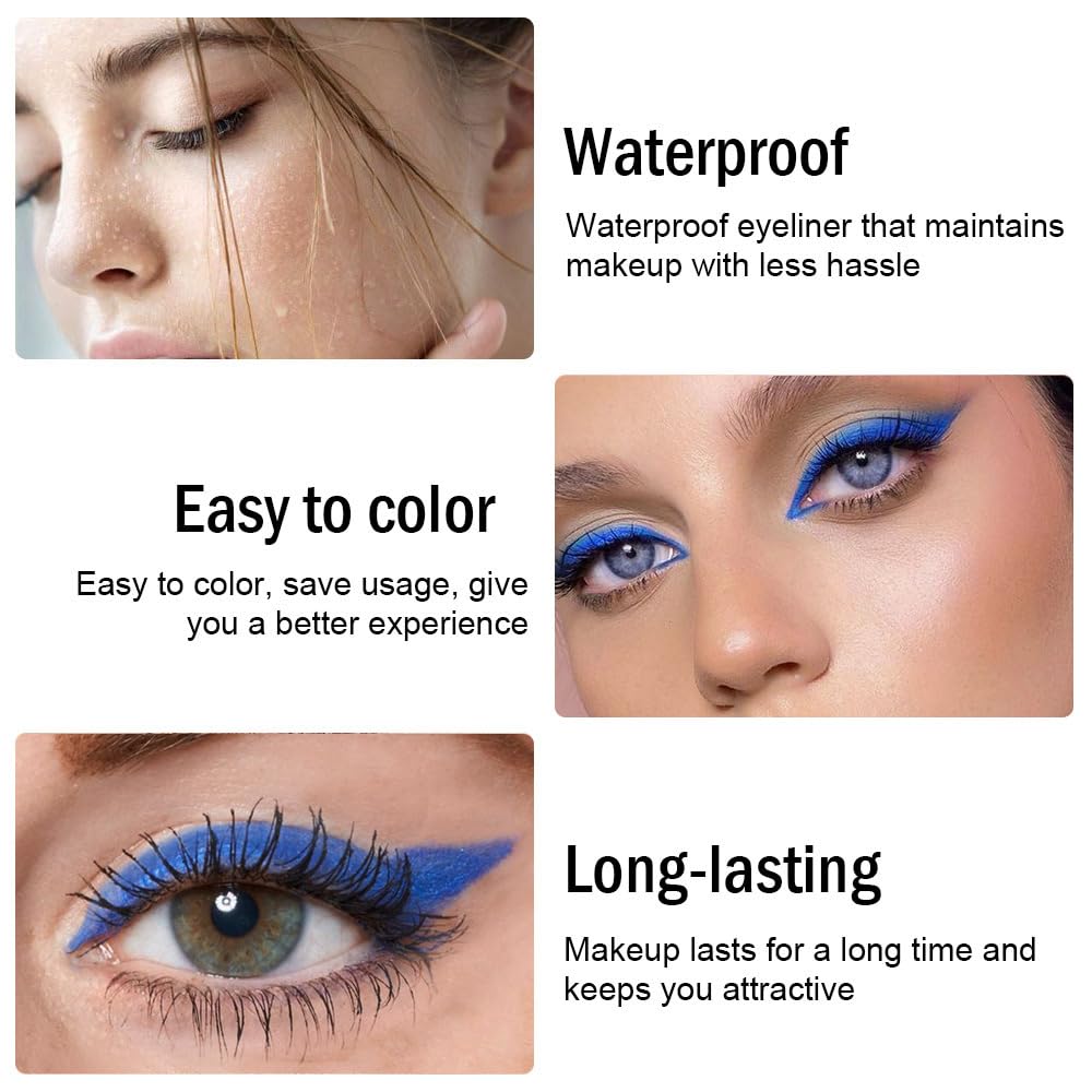 evpct 3Pcs Shimmer Royal Blue & Dark Blue & Royal Blue Gel Glitter Eyeliner Pencils Set for Women Waterproof Smudge Proof lapiz de ojos delineador de ojos contra el agua Eye Liner Makeup 07 08 24