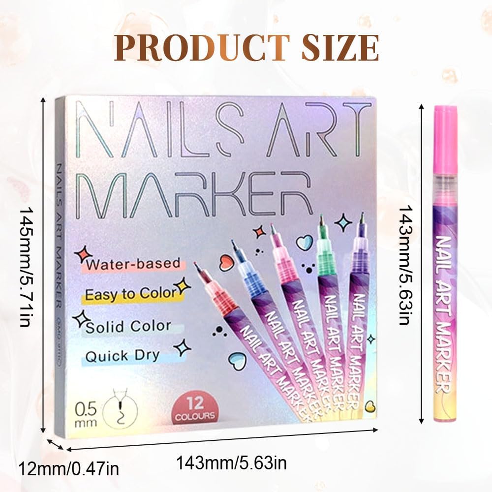 Nail Markers, 12 Colors Nail Art Pens Set Nails Art Markers Polish Pen for 3D Nail Art, Nails Arts Tools for Graffiti Dotting Drawing Painting Point Liner DIY Kit Home Nail Salon DIY (3 Set 12Color)