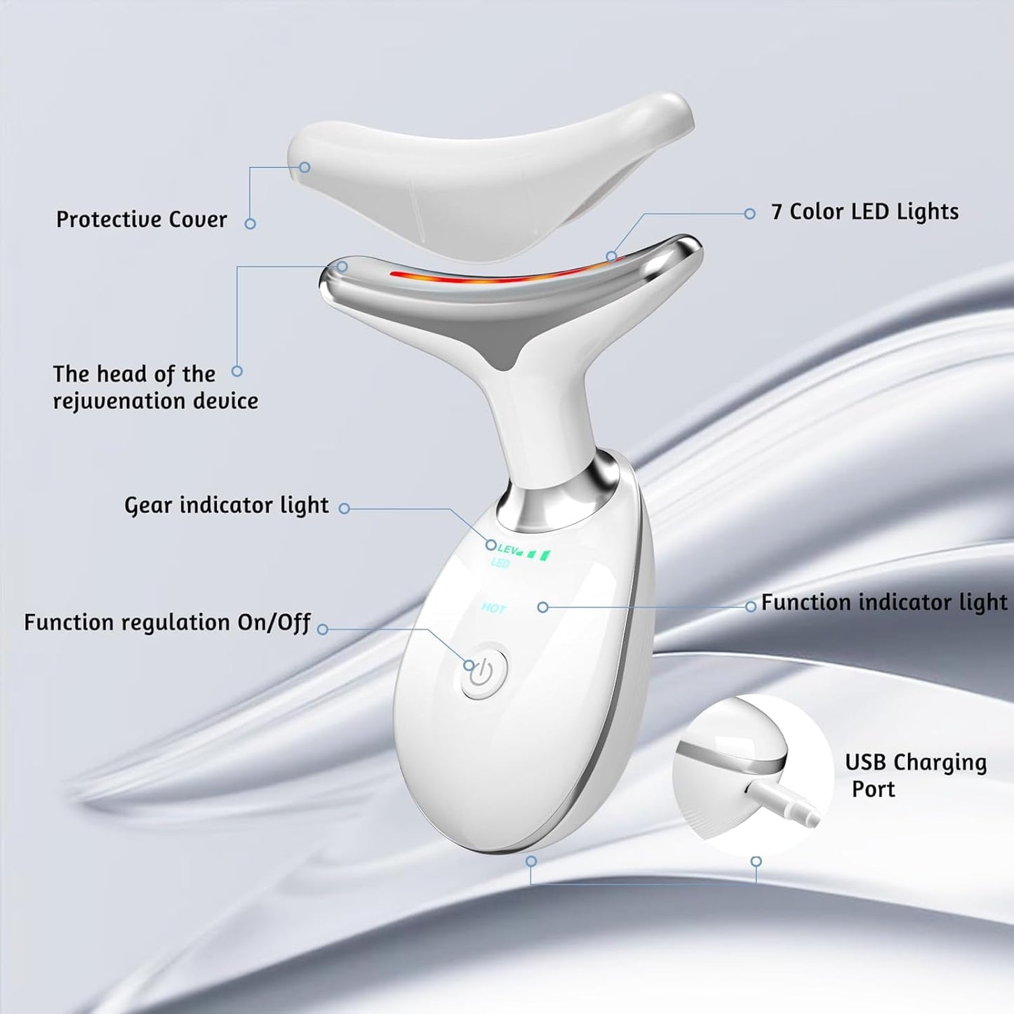 7 in 1 Face Massager Tool, Red Light Therapy for Face and Neck, Red Light Therapy Wand, Face Lift Device for Skin Care, White
