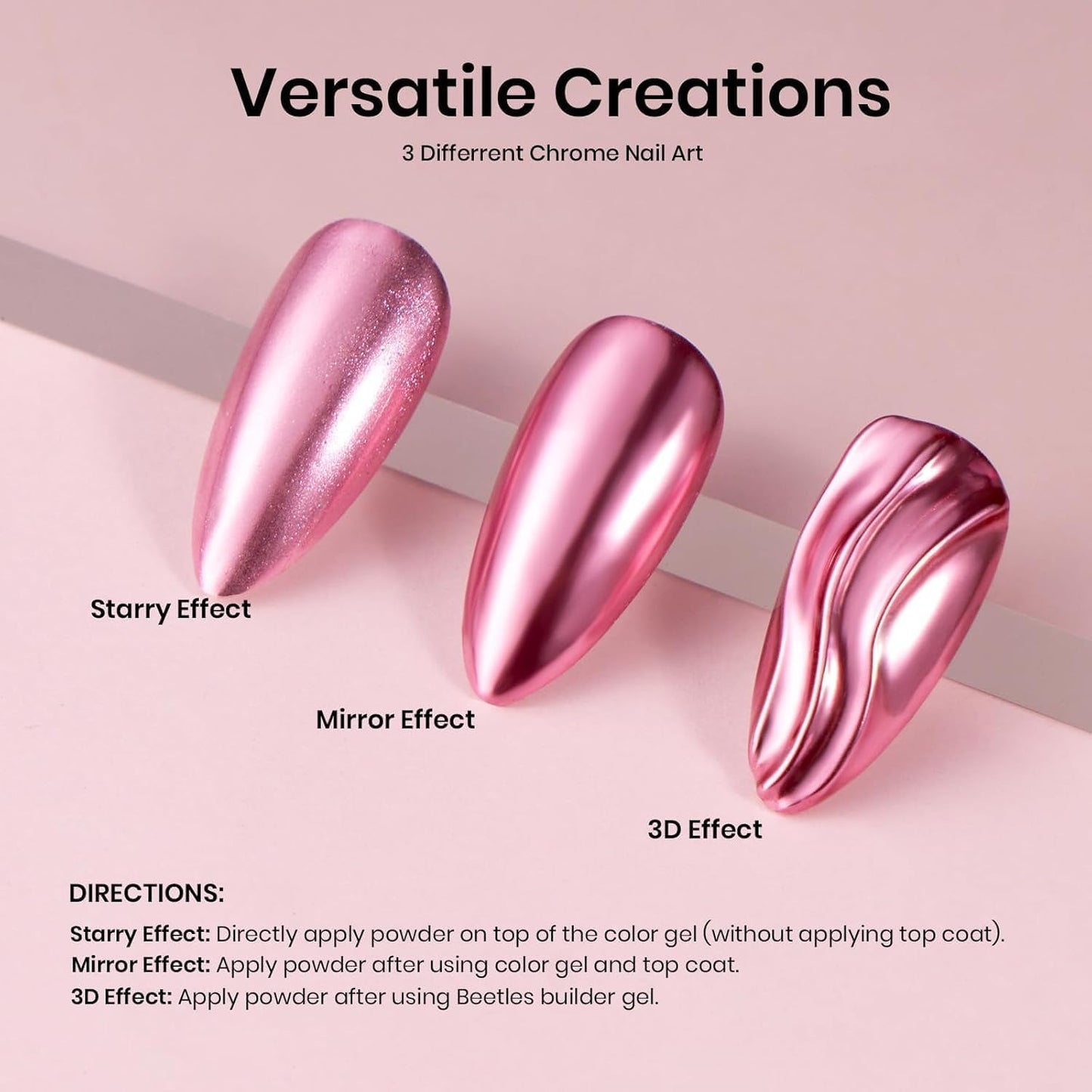 Beetles Chrome Nail Powder 8 Colors Mirror Effect Aurora Iridescent Pearlescent Holographic Manicure Nail Art Decoration Glitter, 1g or 0.5g/Jar for Women