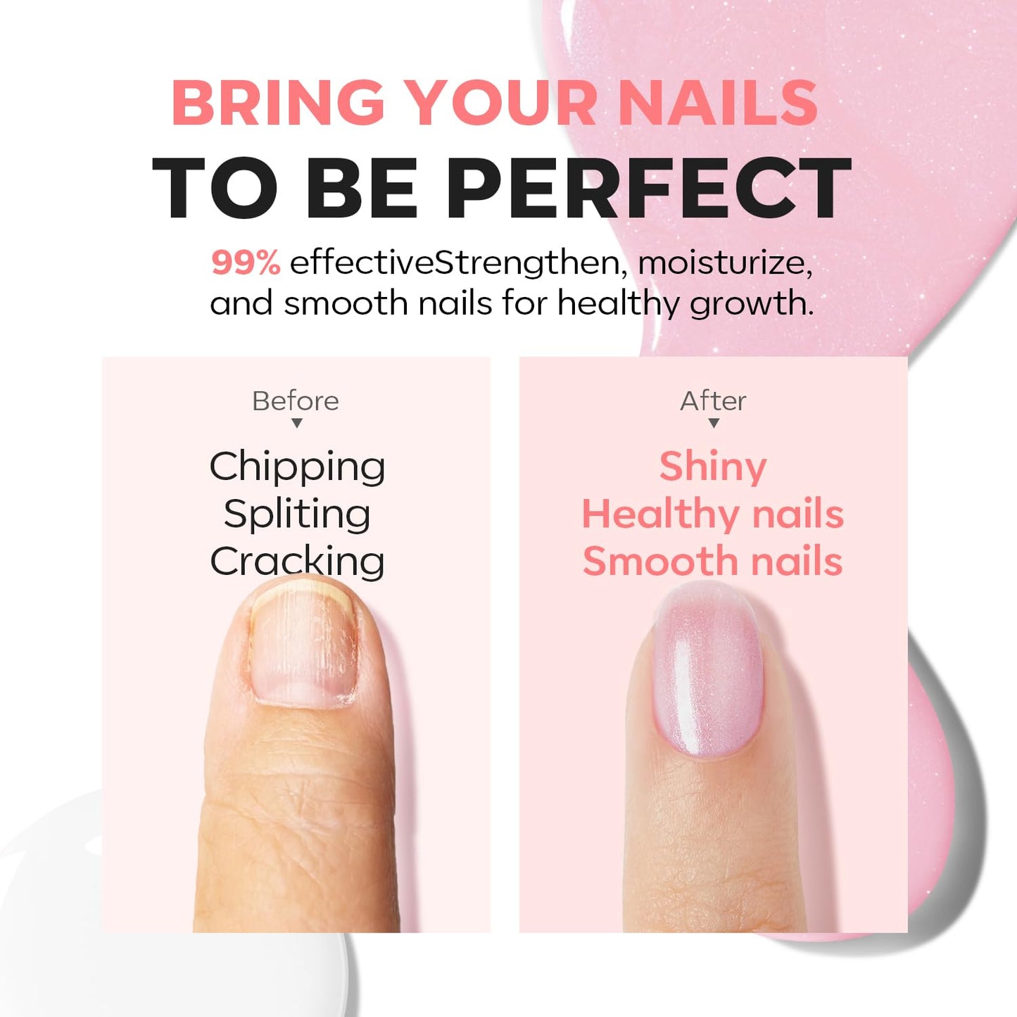 modelones Nail Strengthener, Sparkle Pink Nail Natural Concealer Foundation Polish Air Dry Nail Growth Polish for Damaged Nails Imperfection Masking Gifts for Women 15ml