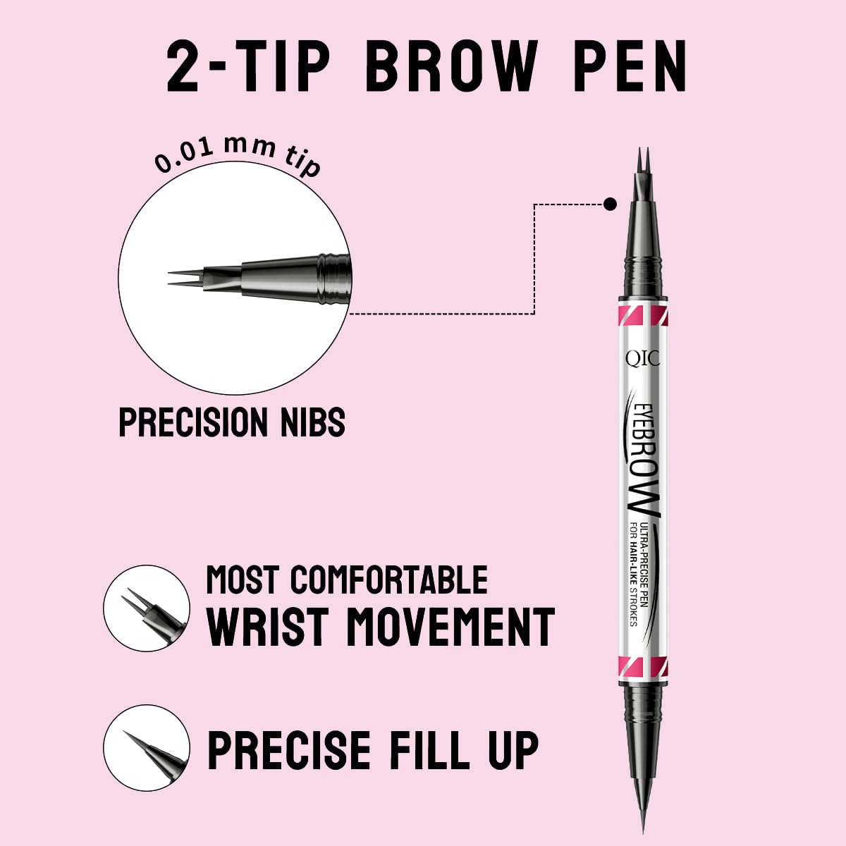 Microblading Eyebrow Pencils for Women - Eyebrow Pen 2-in-1 Dual-Ended Eye Brow Pencil with Precise 2-Fork-Tip & Brush-Tip Waterproof Eyebrow Pen for Hair-Like Brows, Last All Day, Light Brown