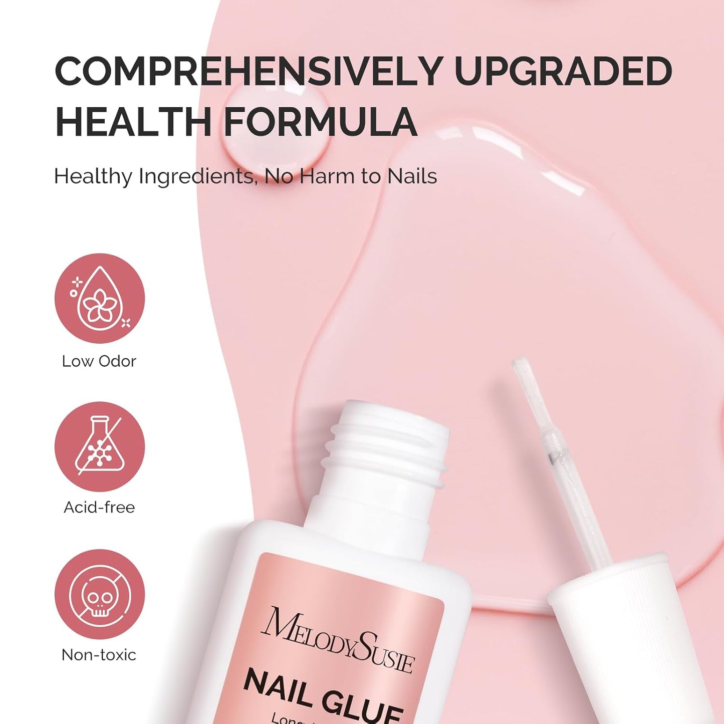 Melodysusie Brush-On Nail Glue for Acrylic Nails Press on Nails Quick-Drying Super Strong Long Lasting Adhesive for Nail Tips Fake Nails No UV Lamp Needed with Easy Application 10ml*2