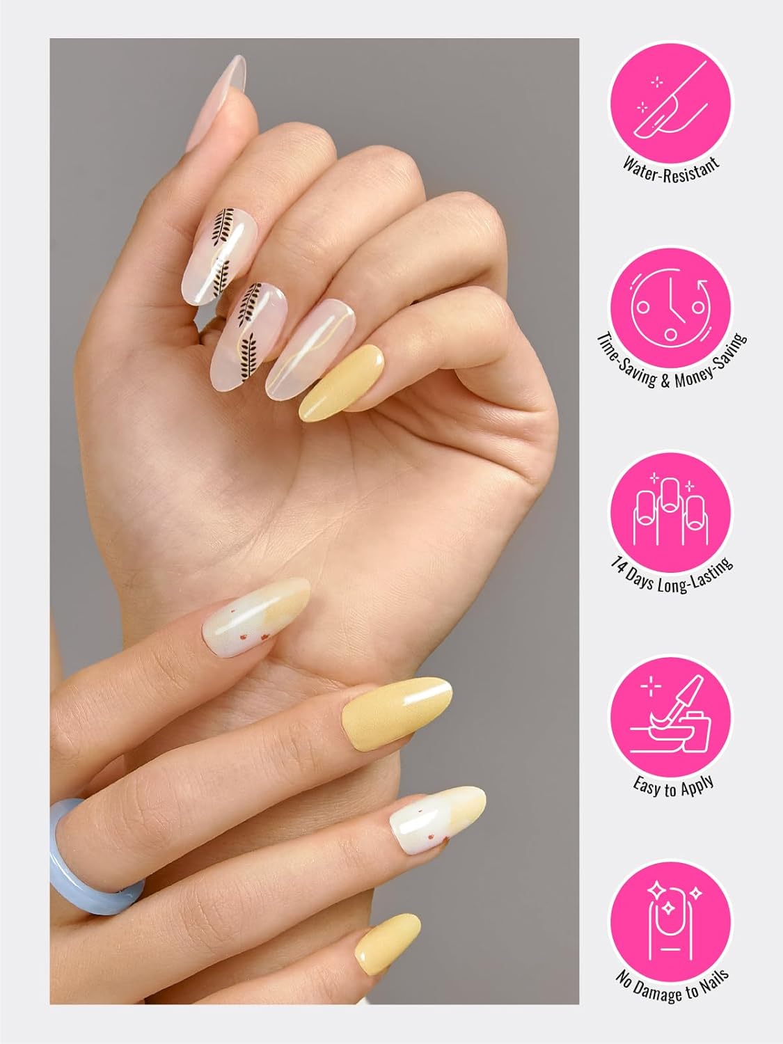 Semi Cured Gel Nail Strips, 30 pcs Stikers, Wraps, Salon-Quality, 2 Weeks Long Lasting Ice Age