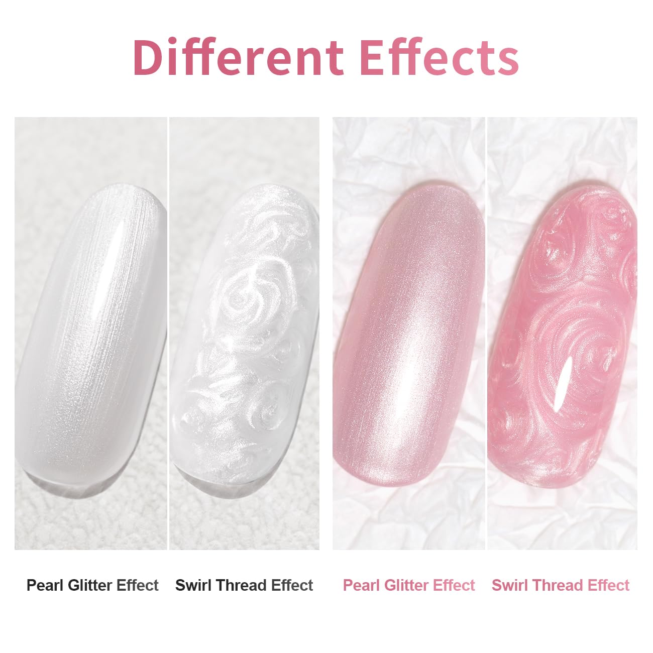 RARJSM Pearl Nail Art Gel Liner 2 Pcs Set Pearlescent Milky Silver White and Pink Shell Glitter Swirl Effect Gel Nail Polish 8ml Build in Thin Brush Painted Drawing Striper GelPolish Curing Requires