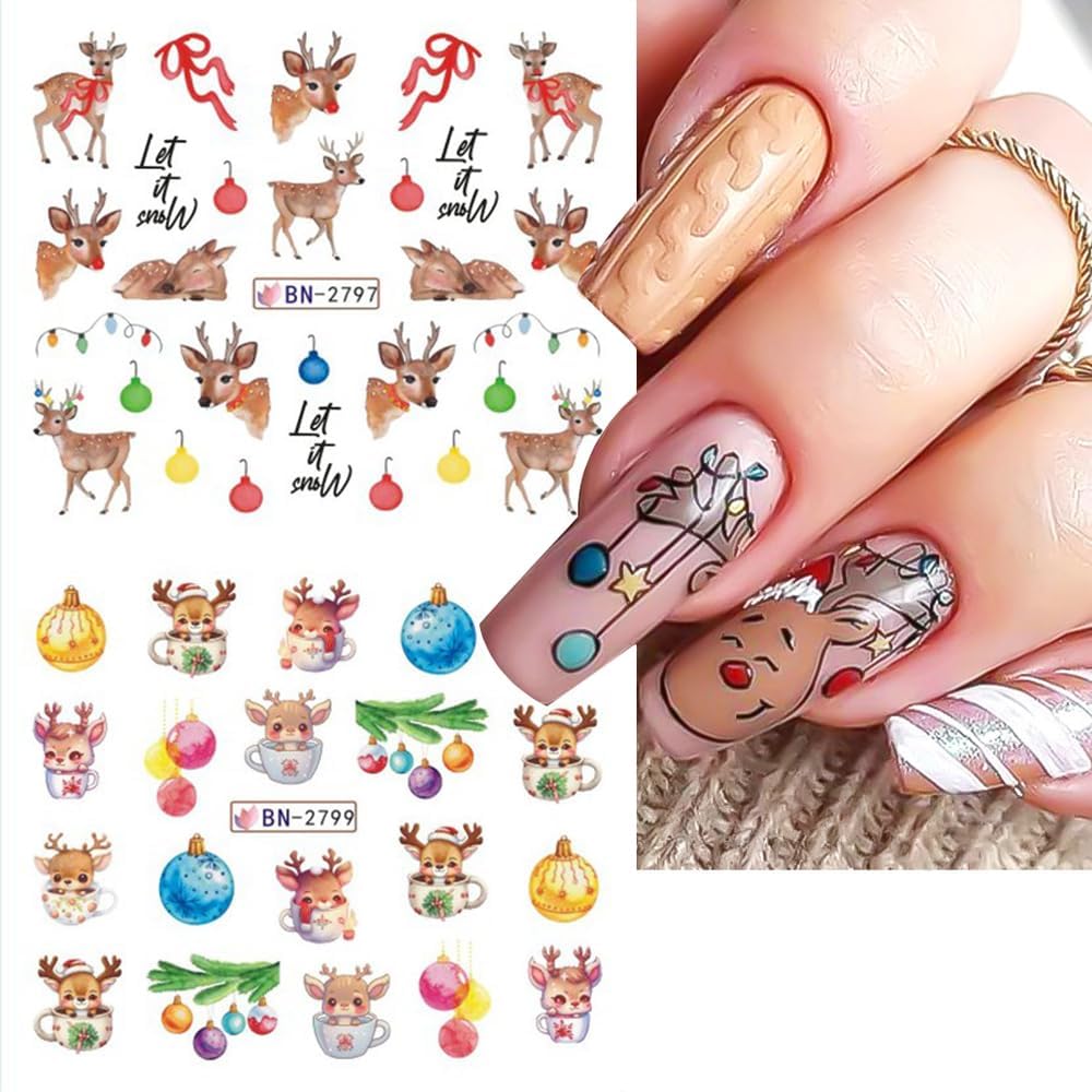 Christmas Nail Art Stickers Decals Snowflake Water Transfer Slider Nail Foils for Christmas Nail Art Supplies Cartoon Santa Claus Elk Gift Polar Bear Winter Design DIY Manicure Tips Stickers for Nails