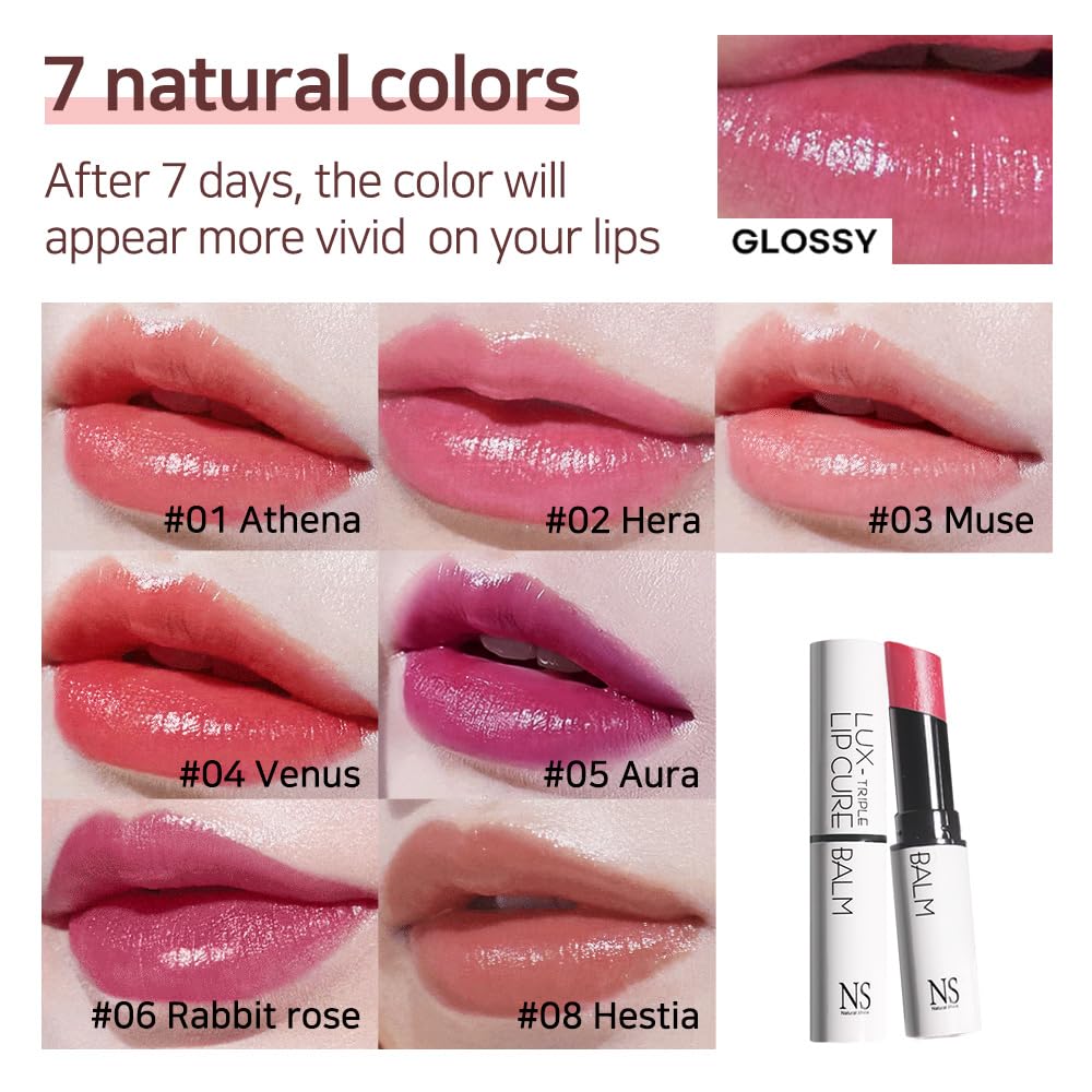Lux Triple Lip CURE Glossy Balm (0.17oz) (RABBIT ROSE (Berry Pink)) 4 million units sold in Korea, Natural Tinted Korean Lip Balm, Petroleum/Paraben Free, Lip Butter,lip balm hydrating