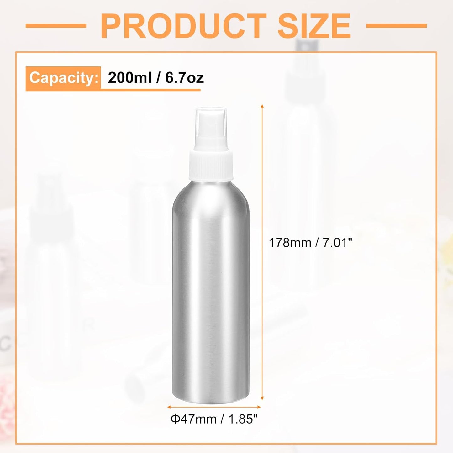 HARFINGTON 5pcs Aluminum Fine Mist Spray Bottles 200ml/6.7oz Metal Small Liquid Alcohol Refillable Travel Container with White Plastic Nozzle Cap for Perfume Skincare Cosmetic Storage Bottle