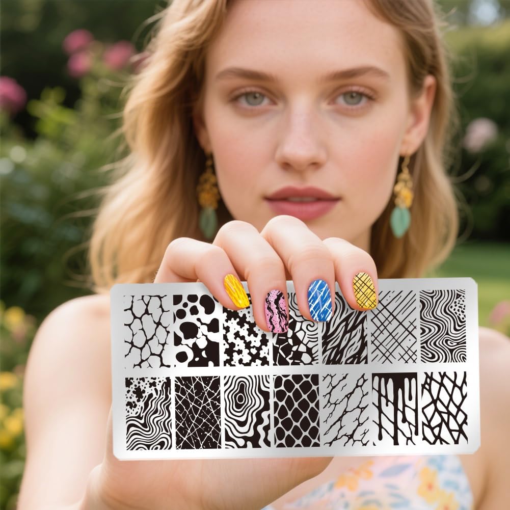 UNICRAFTALE 3Pcs Nail Stamp Plates Set Marble Striped Nail Art Stamping Template Texture Stamping Plate Image Nail Stencils Nail Art Plates with Nail Scraper for Women DIY Print Manicure Salon Design